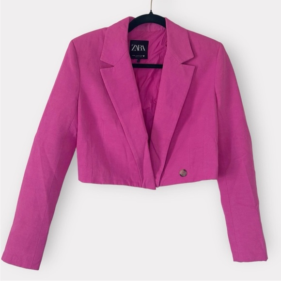 Zara Jackets & Blazers - ZARA Cropped Pink Blazer Jacket cotton linen blend